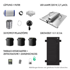Caluma Growset L (100 x 100 cm, 320 W Premium - Lüftungsset) - GrowXL GmbH