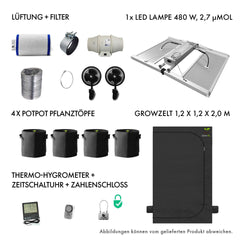 Caluma Set - 4 Plants Plus (120x120) Growbox Komplettset mit 480W LED - GrowXL GmbH
