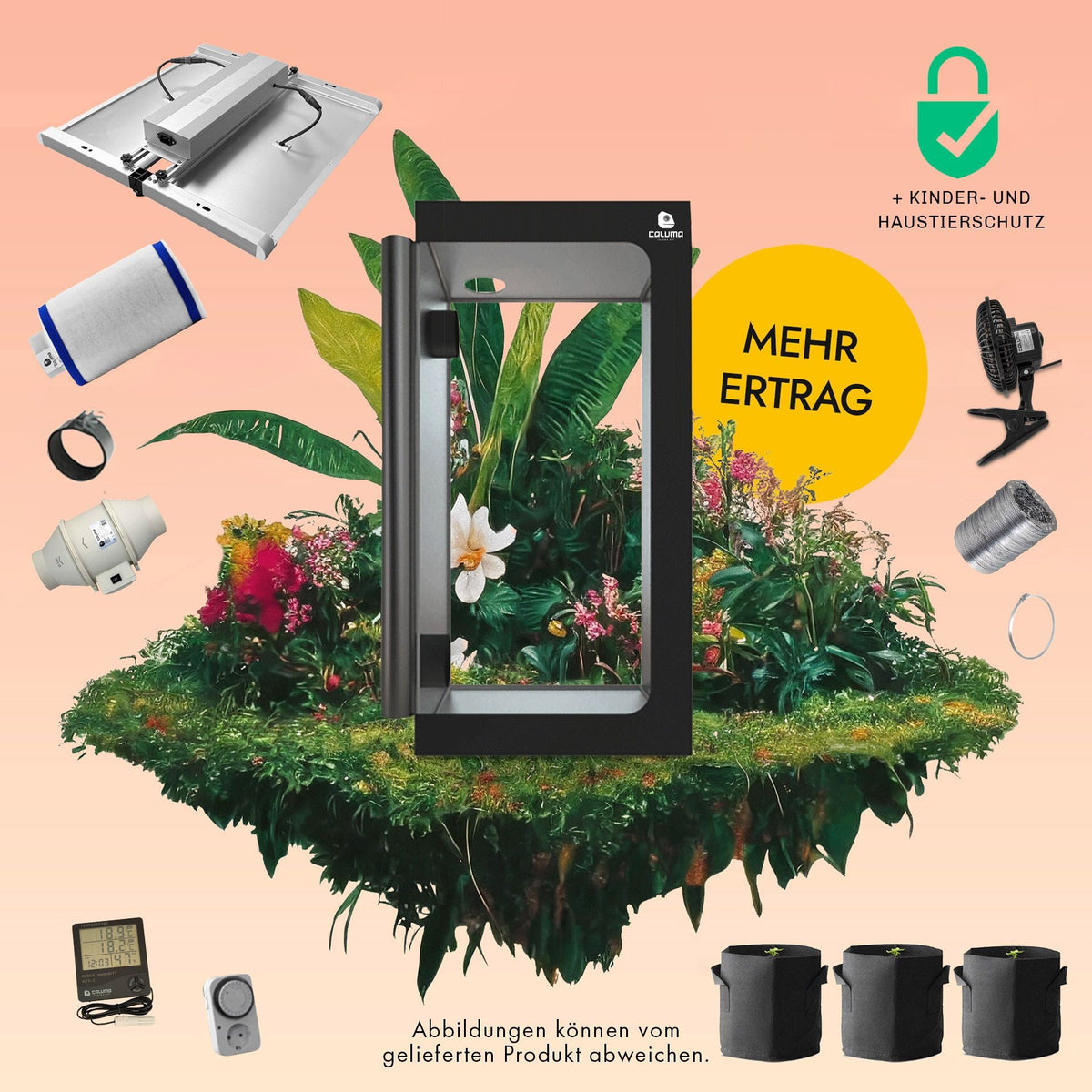 Caluma Growset L (100 x 100 cm, 320 W Premium - Lüftungsset) - GrowXL GmbH