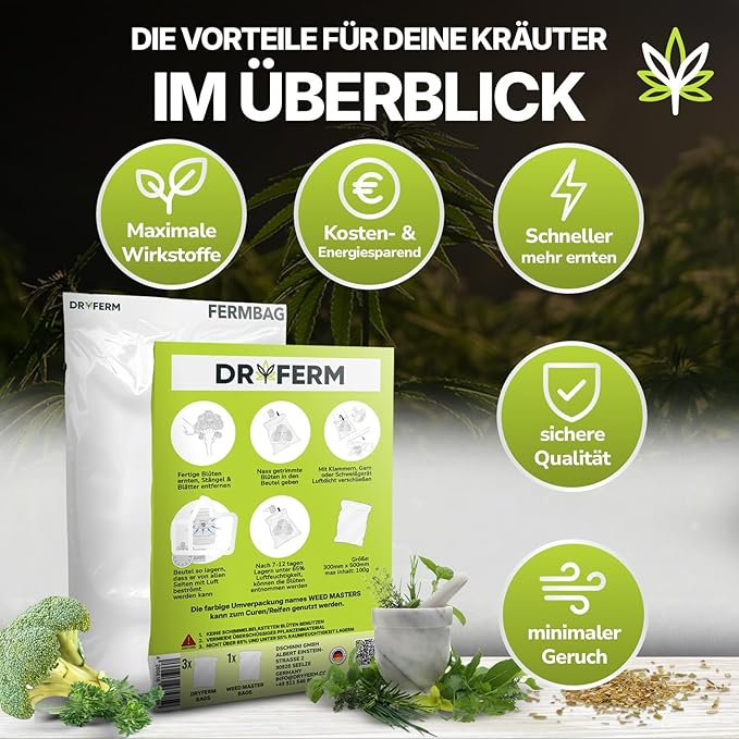 DryFerm FermBag 3 x 100 g – Kräuter - Trocknung [300x500mm] - GrowXL GmbH